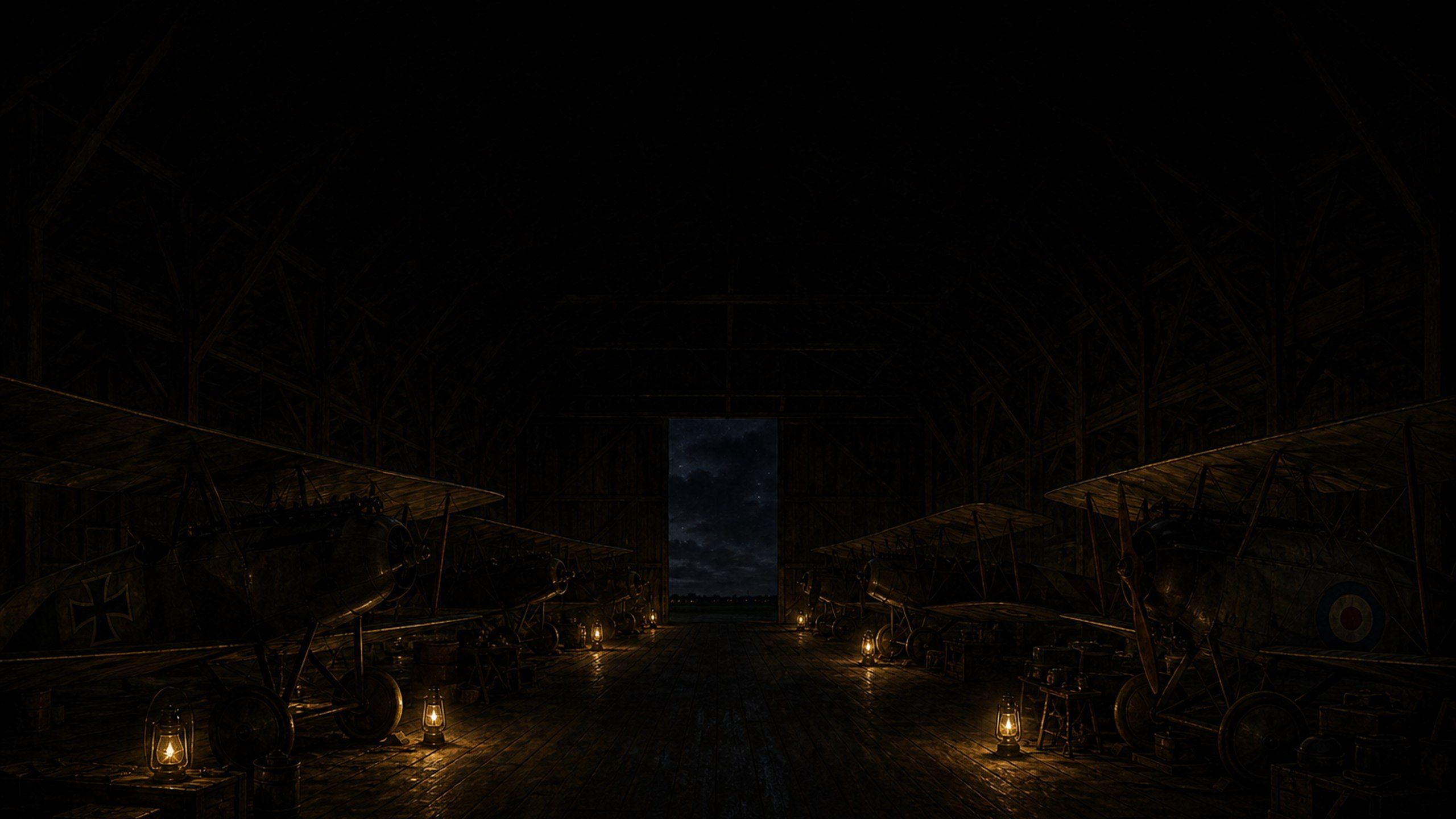 The lantern-lit night hangar from the multiplayer loading screen